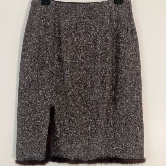 Vintage Jacket and Skirt Suit Wool Tweed with Mink Fur Trim Gray/Brown Small - Picture 3 of 16